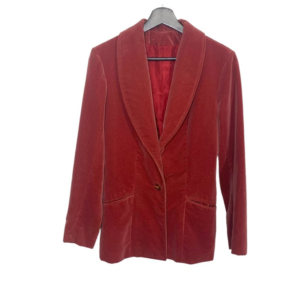 Vintage 70s Young Mens Cranberry Red Velvet Jacket Sport Suit Jacket Size 18